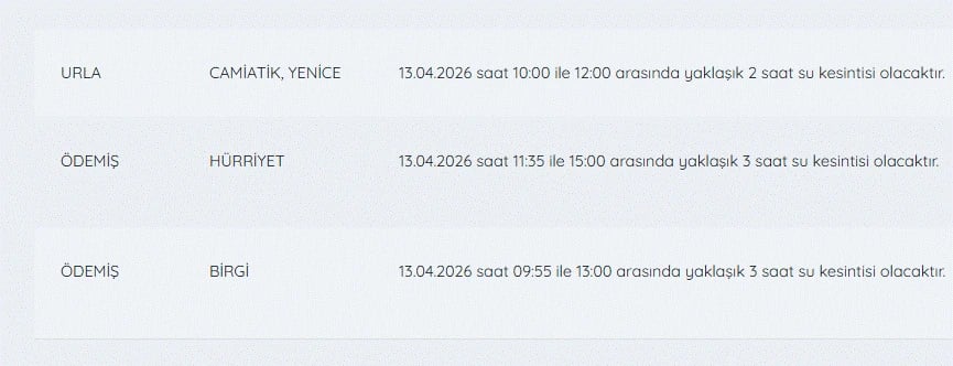 Bugün İzmir'de su kesintisi var mı, nerelerde, ne zaman düzelecek? 13 Nisan İZSU kesintiler listesi