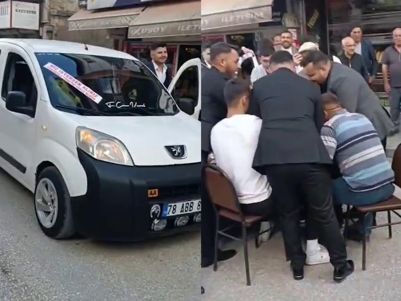 Düğün konvoyunun önünü kesip tavla oynadılar