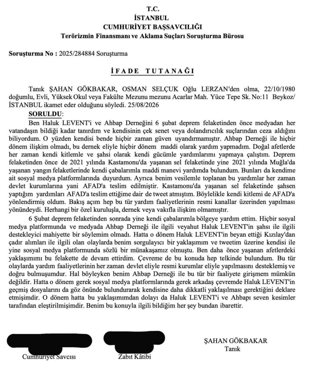 AHBAP soruşturmasında Şahan Gökbakar ifadesi