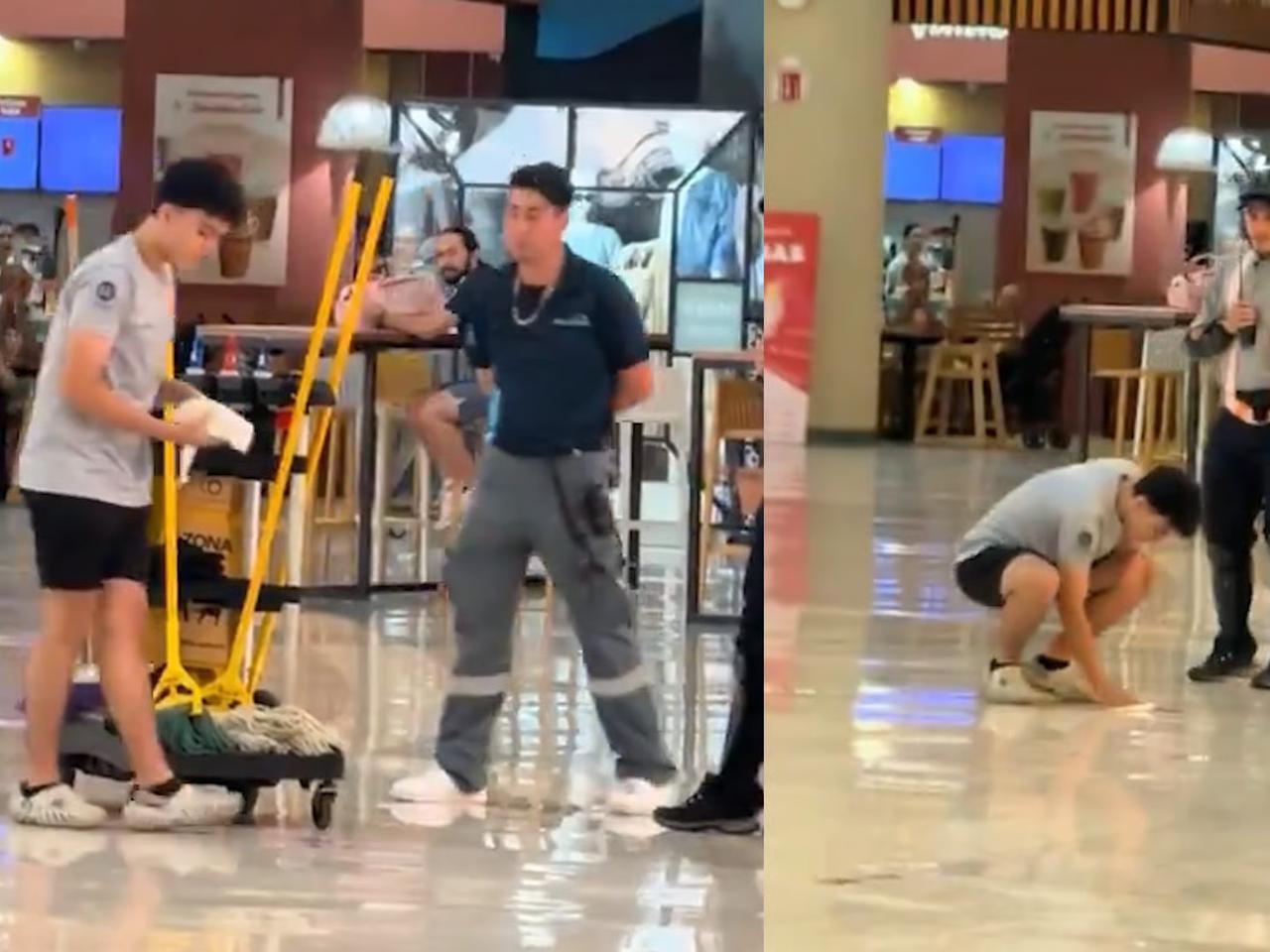 Bilerek döktüğü içeceği temizlemek zorunda kaldı