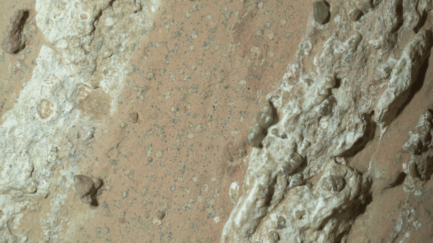 Mars'ın Jezero Krateri'ndeki bir kayada görülebilen "leopar lekeleri", demir fosfat ve demir sülfür ile zenginleştirilmiştir. 