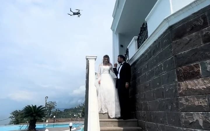 Rize düğün çekiminde dron kullanıldı