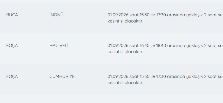 İZSU kesintiler listesi | 1 Eylül İzmir'de nerelerde su kesintisi var, hangi ilçelerde, ne zaman tamir edilecek?