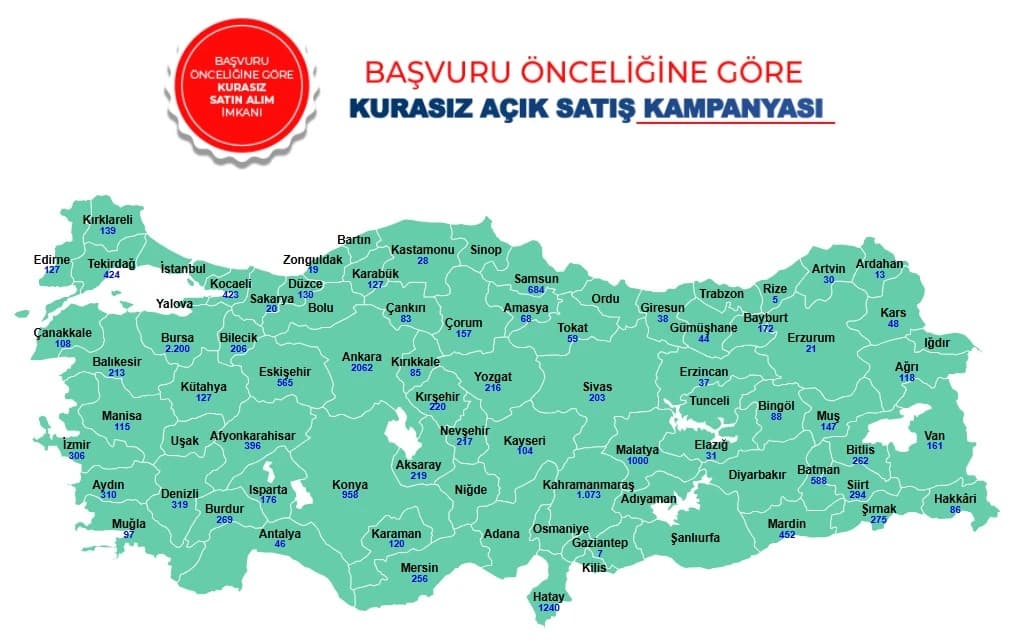 20 Bin TOKİ konut satışı il dağılım haritası