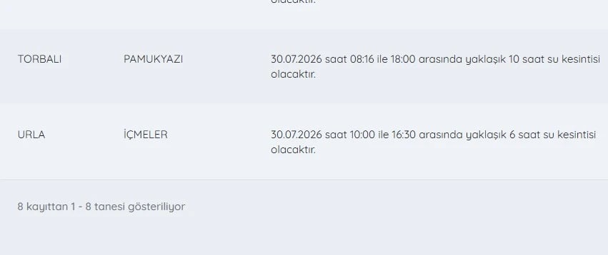 İZSU kesintiler listesi | 30 Temmuz İzmir'de su kesintisi var mı, nerelerde, ne zaman düzelecek?