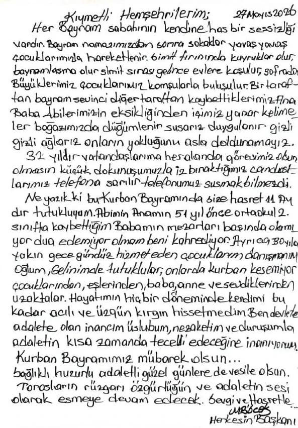 Muhittin Böcek bayram mesajı