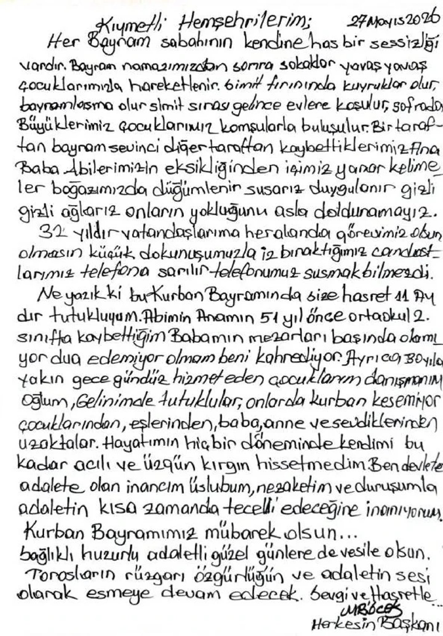 Muhittin Böcek bayram mesajı