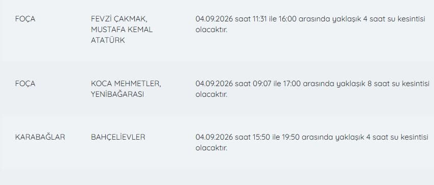 İzmir su kesintileri listesi 4 Eylül | İZSU ile İzmir'de su kesintisi var mı, nerelerde, ne zaman düzelir?