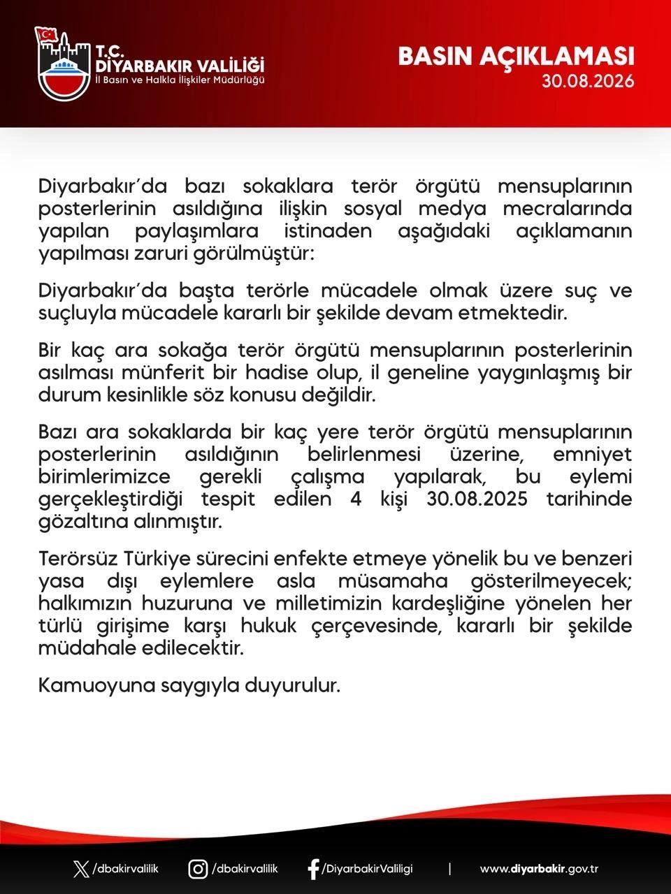 Diyarbakır'daki poster görüntülerine Valilikten açıklama: 4 kişi gözaltında!