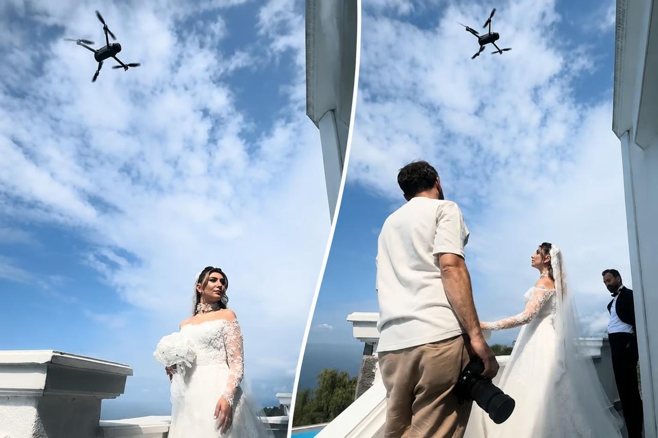 Rize'de düğün çekiminde ilginç anlar: Dron vantilatör oldu