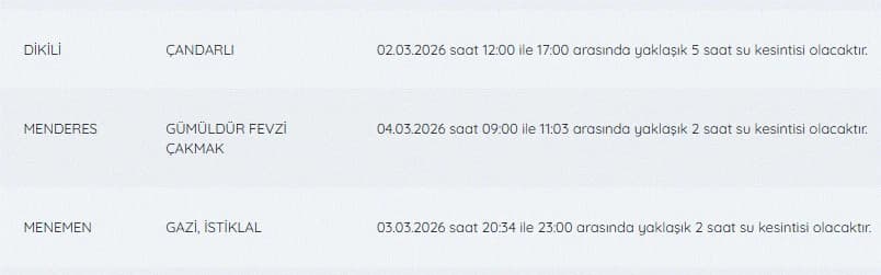 İzmir'de su kesintisi var mı, hangi ilçelerde, ne zaman düzelecek? 4 Mart İZSU kesintileri listesi