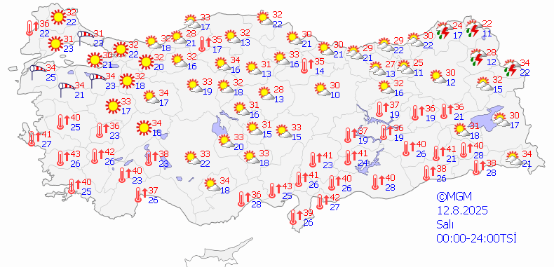 12 Ağustos Salı  hava durumu