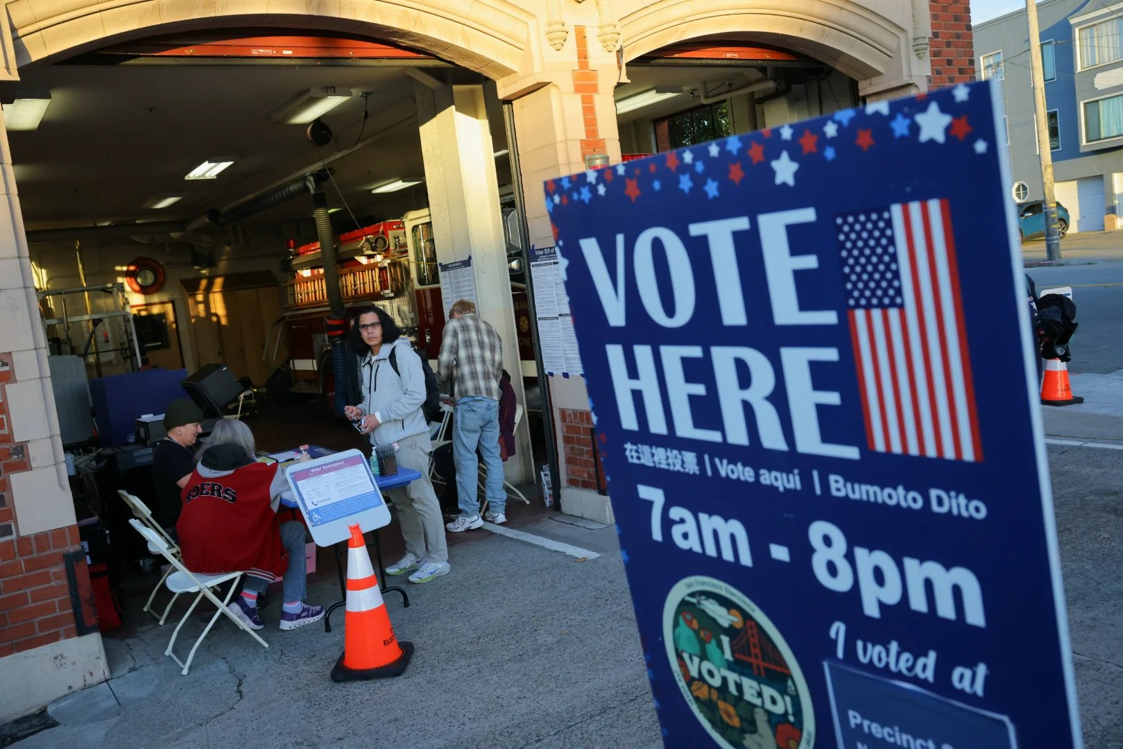 Voters at a polling station in a fire station in San Francisco, Nov. 4, 2025 - Reuters