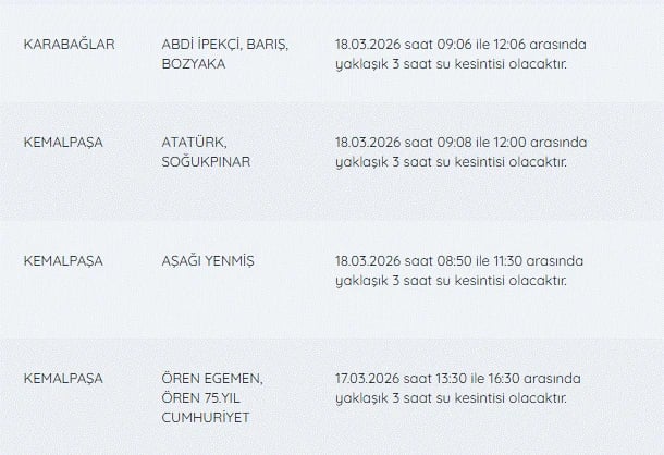 İZSU kesintiler listesi | 18 Mart İzmir su kesintisi var mı, nerelerde, ne zaman düzelecek?