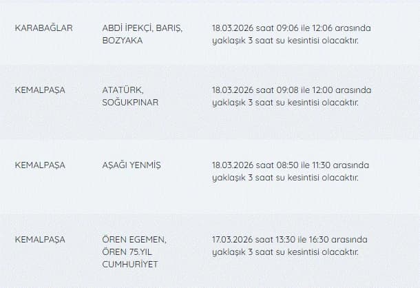 İZSU kesintiler listesi | 18 Mart İzmir su kesintisi var mı, nerelerde, ne zaman düzelecek?