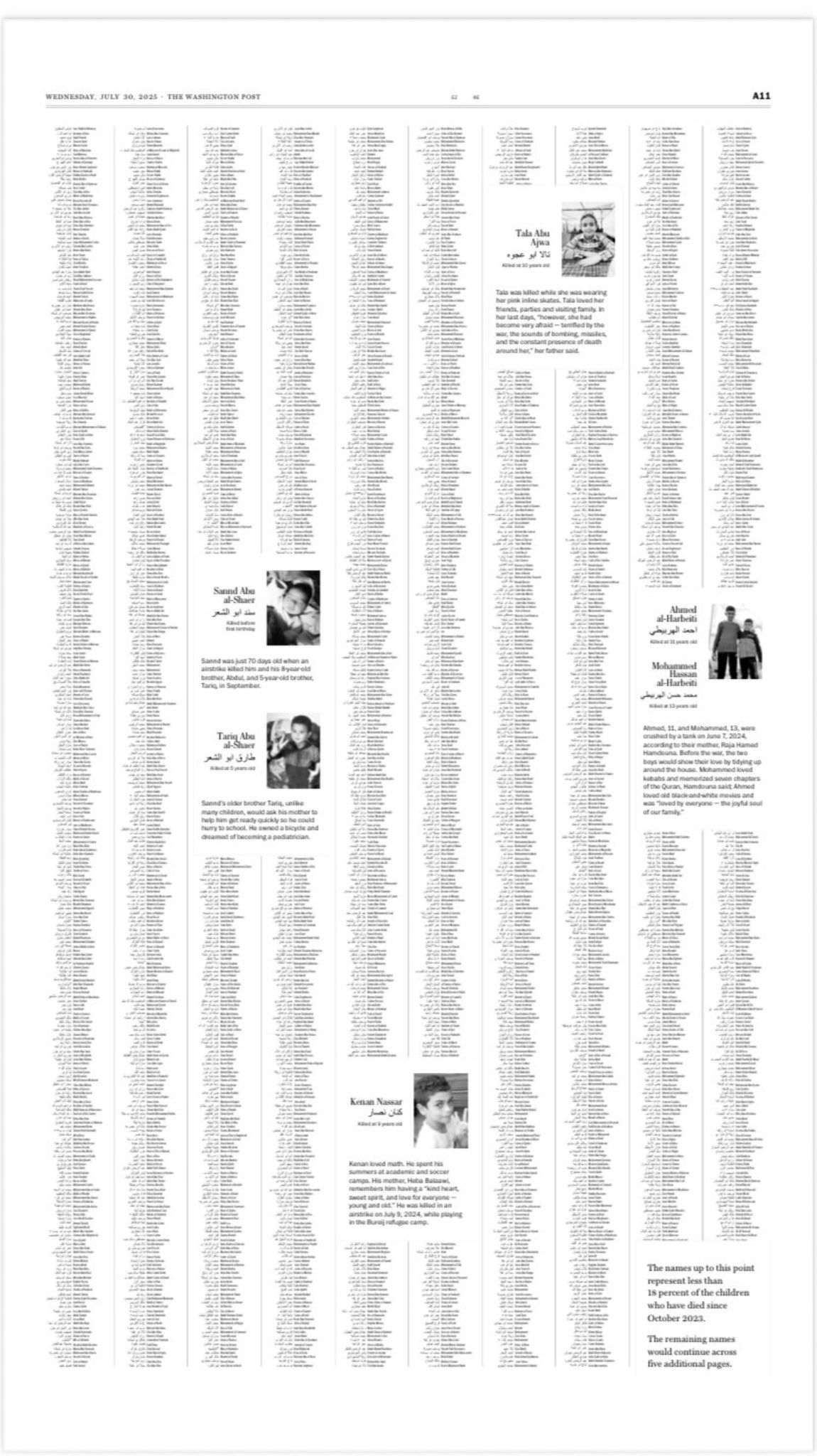 Öldürülen çocukların bir kısmının ismine yer verilebildi - Washington Post