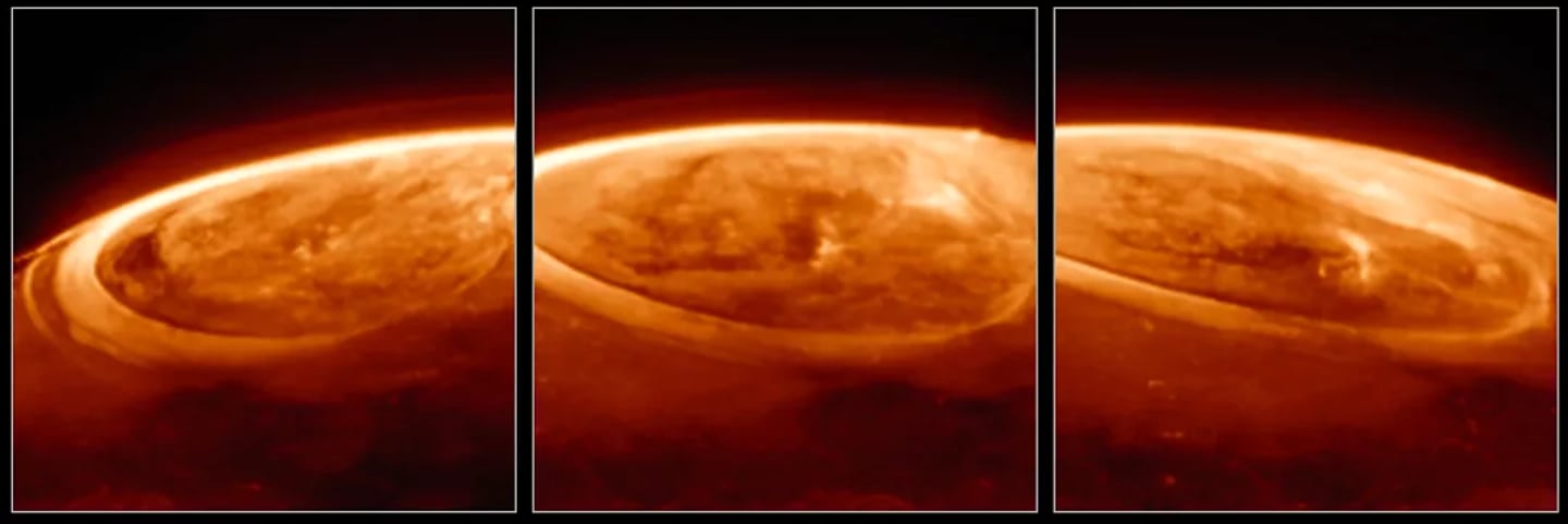 NASA'nın sağladığı bu görüntü, James Webb Uzay Teleskobu tarafından yakalanan Jüpiter'deki auroraların yeni ayrıntılarını gösteriyor. 