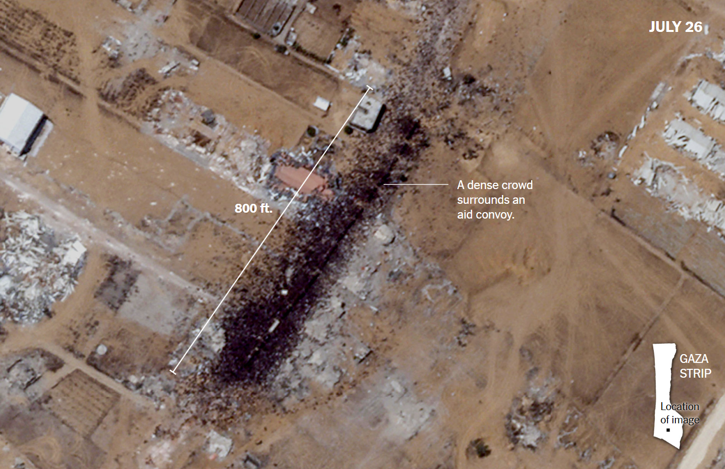 Satellite Images Reveal Gazans Swarming Aid Trucks as Famine Worsens