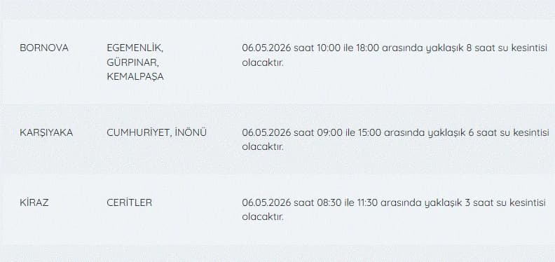 İZSU kesintiler listesi | 6 Mayıs İzmir'de su kesintisi var mı, nerelerde, ne zaman tamir olacak?