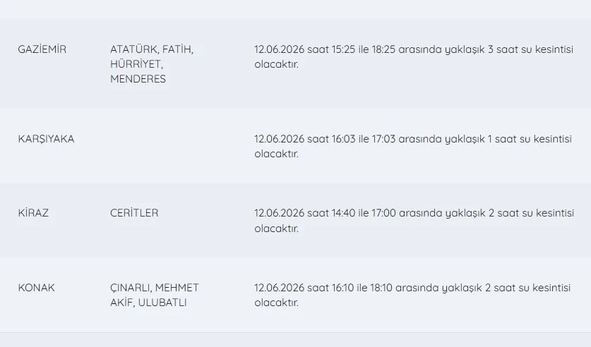 İZSU kesintiler listesi 12 Haziran | Bugün İzmir'de su kesintisi var mı, hangi ilçeler etkilenecek, ne zaman tamir olacak?