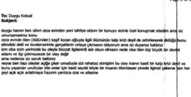 İhbarcı tarafından gönderilen e-posta - SABAH