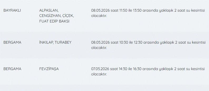 İZSU kesintiler listesi | 8 Mayıs İzmir'de su kesintisi var mı, nerelerde, ne zaman tamir olacak?