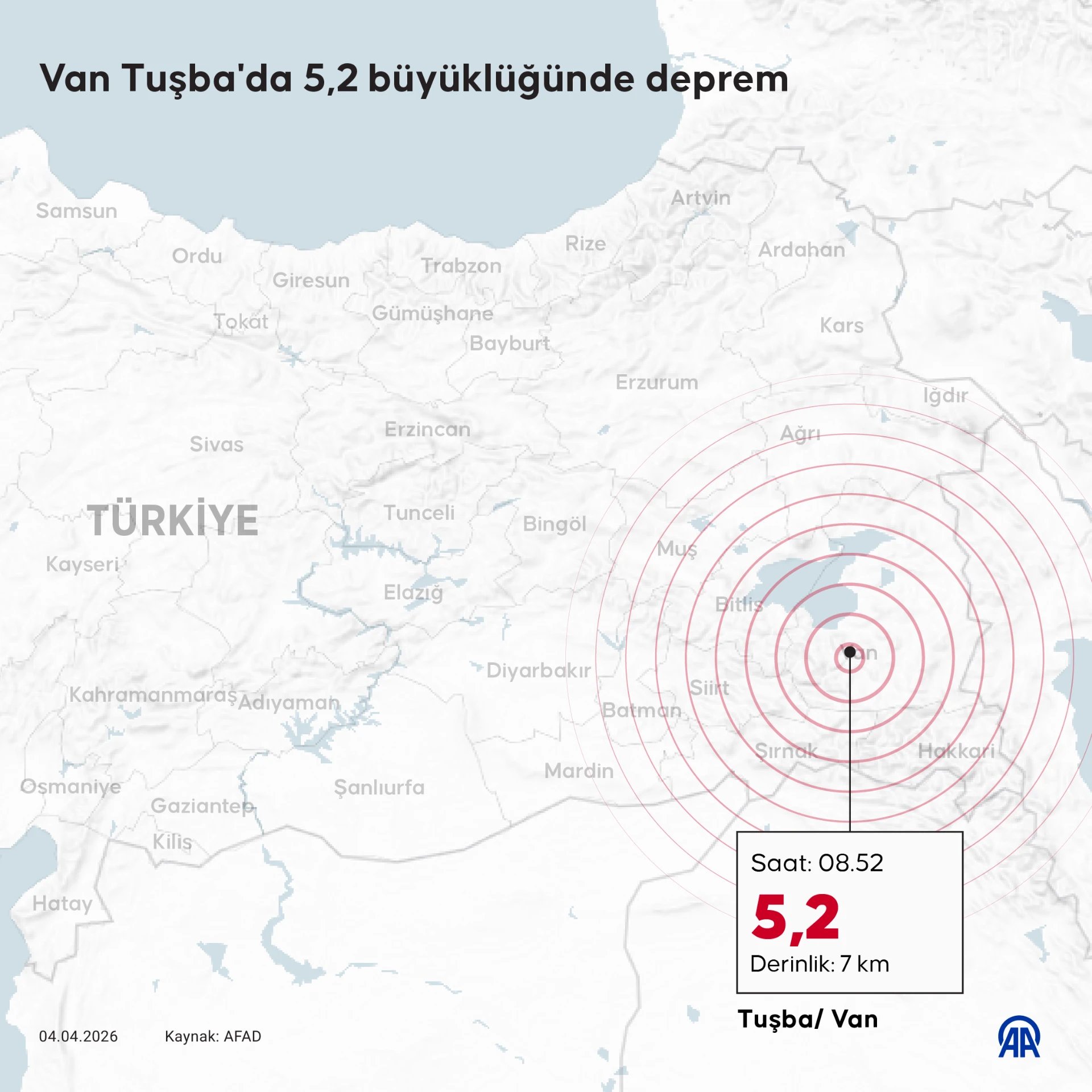 Van'da 5,2 büyüklüğünde deprem