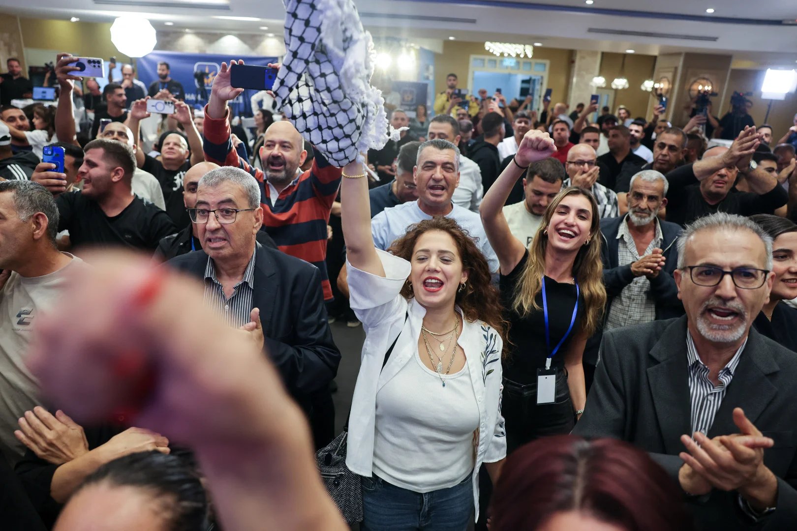 Supporters of Israel's Arab-led Joint List at its headquarters in Nazareth, Oct. 27, 2026 - AFP