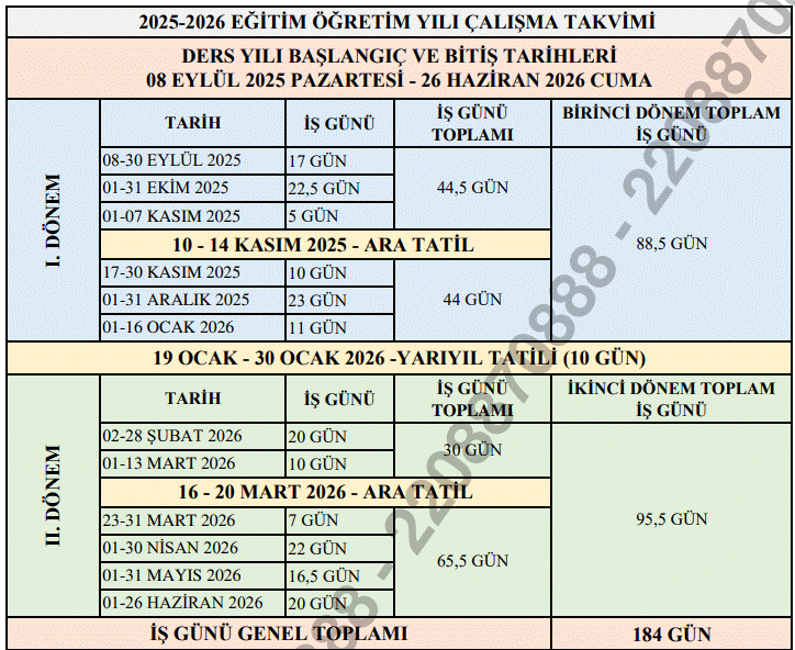Takvim: Milli Eğitim Bakanlığı