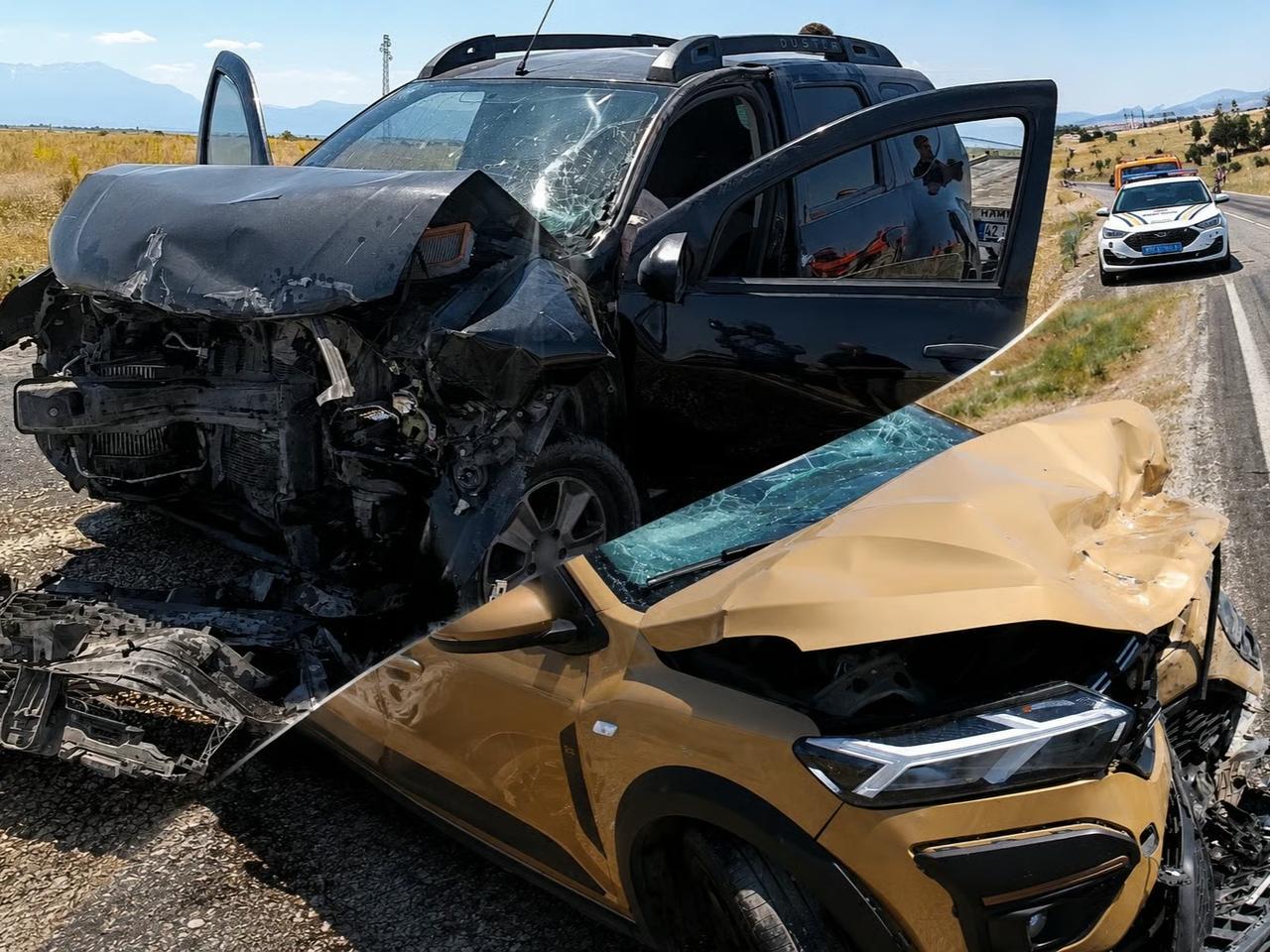 Konya'da iki SUV tipi araç kafa kafaya çarpıştı!