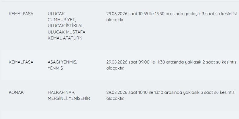İZSU kesintileri 29 Ağustos | 29 Ağustos İzmir'de su kesintisi var mı, ne zaman düzelecek?