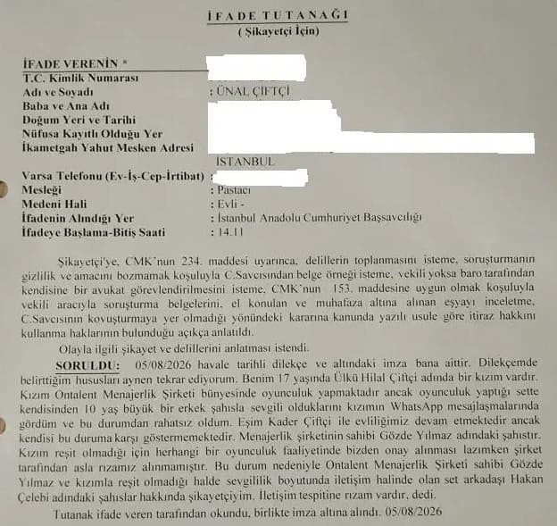 Ülkü Hilal Çiftçi Hakan Çelebi şikayeti 