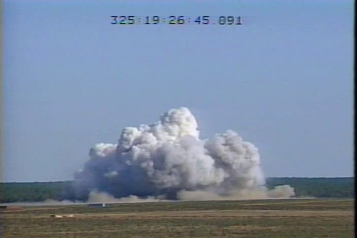 Frame from Air Force test footage of a MOAB detonating, 2003 - U.S. Air Force courtesy video via DVIDS (public domain)