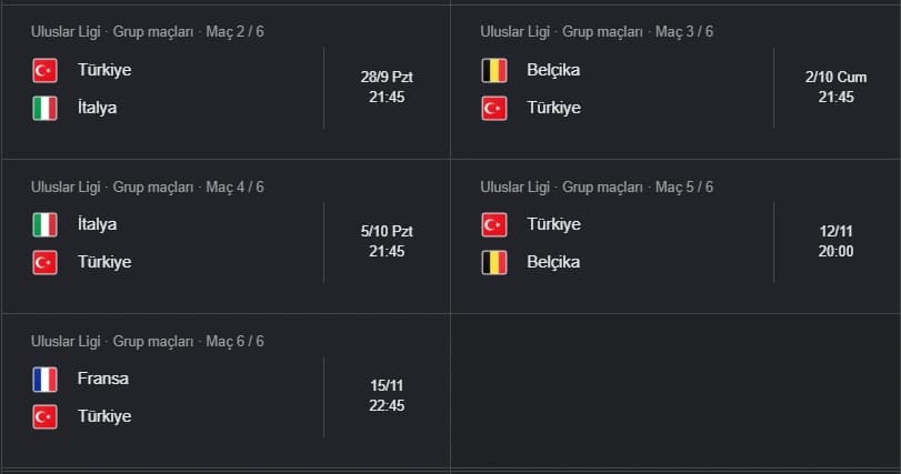 A Grubu Türkiye maç programı