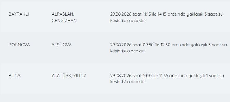 İZSU kesintileri 29 Ağustos | 29 Ağustos İzmir'de su kesintisi var mı, ne zaman düzelecek?