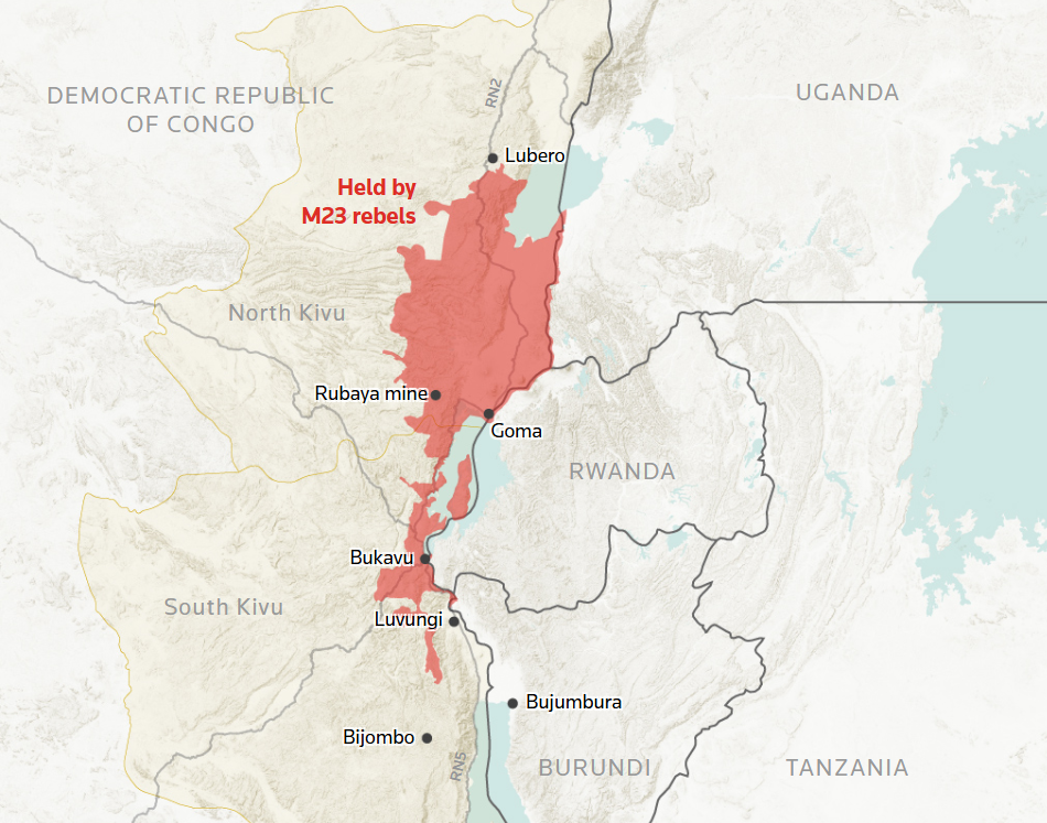 Areas held by M23 rebels