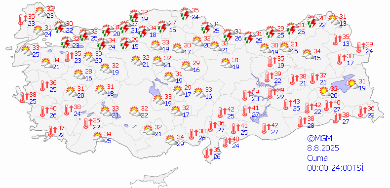 08.08.2025 Cuma Türkiye geneli hava durumu