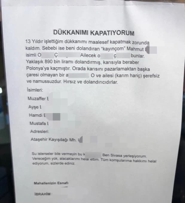 Kayışdağı Mahallesi esnafının veda mesajı