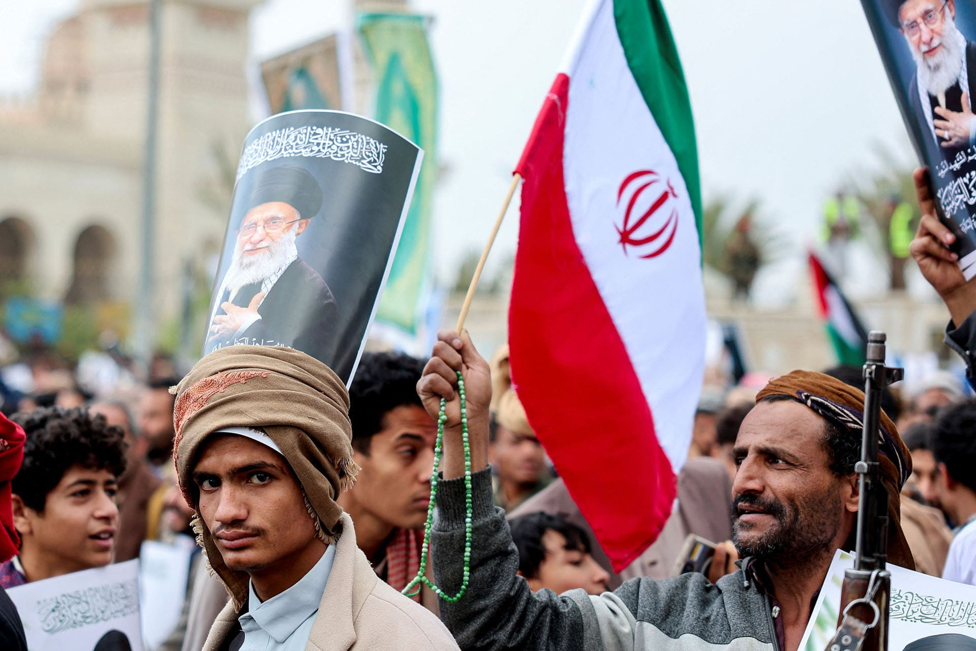 Houthi followers gathered in Sanaa, March 6, 2026 - Reuters