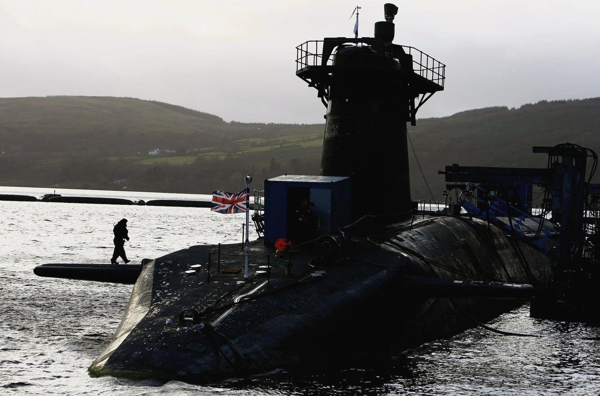 HMS Vanguard sits in dock at a submarine base in 2006 in Helensburgh, Scotland.