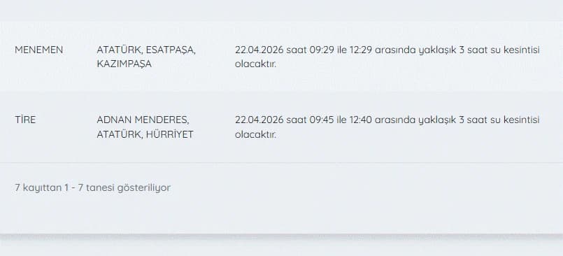 İZSU kesintiler listesi | 22 Nisan bugün İzmir'de su kesintisi var mı, hangi ilçelerde, ne zaman düzelir?
