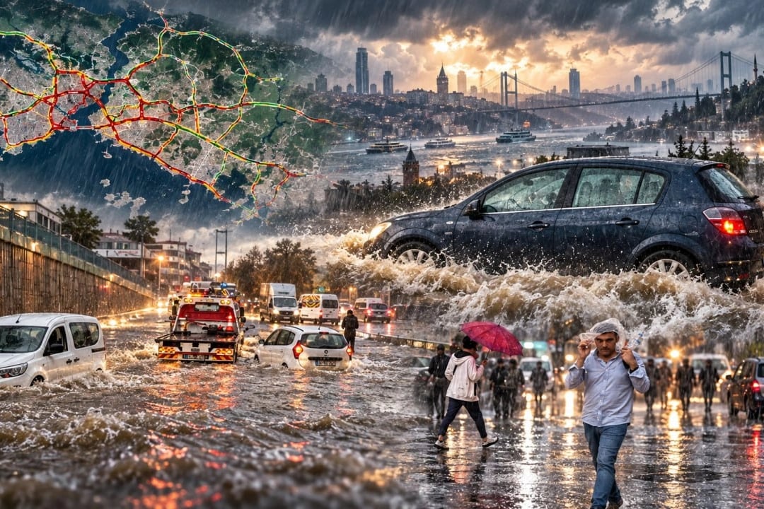 İstanbul'u sağanak vurdu! Yollar göle döndü, trafik kilitlendi 