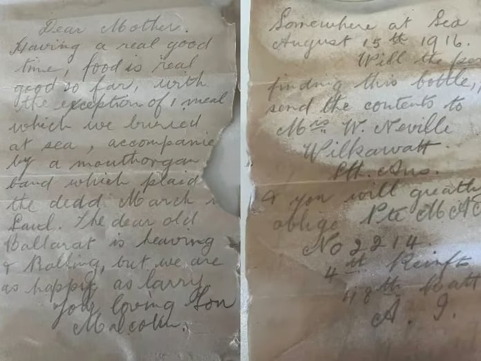 Birinci Dünya Savaşı'ndan gelen mektup