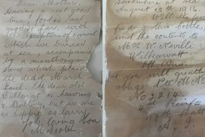 Birinci Dünya Savaşı'ndan gelen mektup