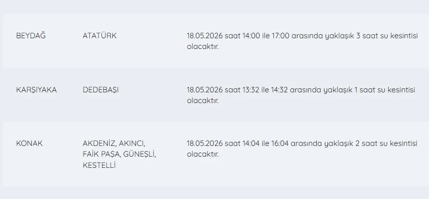 İZSU kesintiler listesi | 18 Mayıs İzmir'de su kesintisi var mı, hangi ilçelerde, ne zaman tamir edilecek?