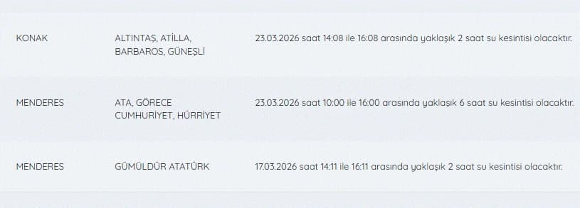 İZSU kesintileri listesi | 23 Mart İzmir'de sular ne zaman gelecek, kesinti var mı?