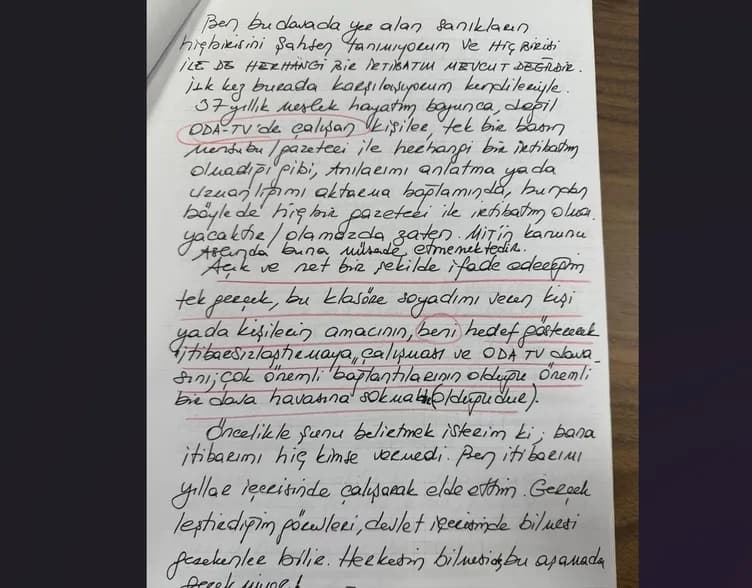 Kaşif Kozinoğlu'nun kaleme aldığı savunma notları - SABAH