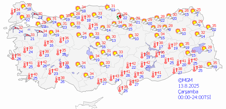 13 Ağustos Çarşamba hava durumu