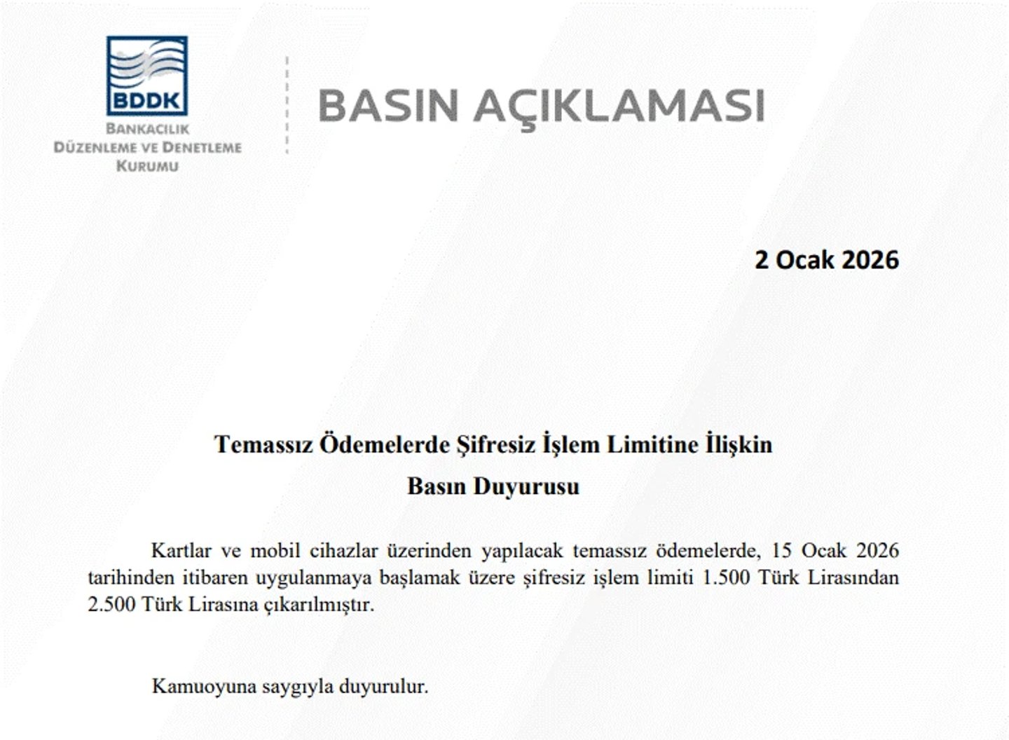 BDDK Açıklaması