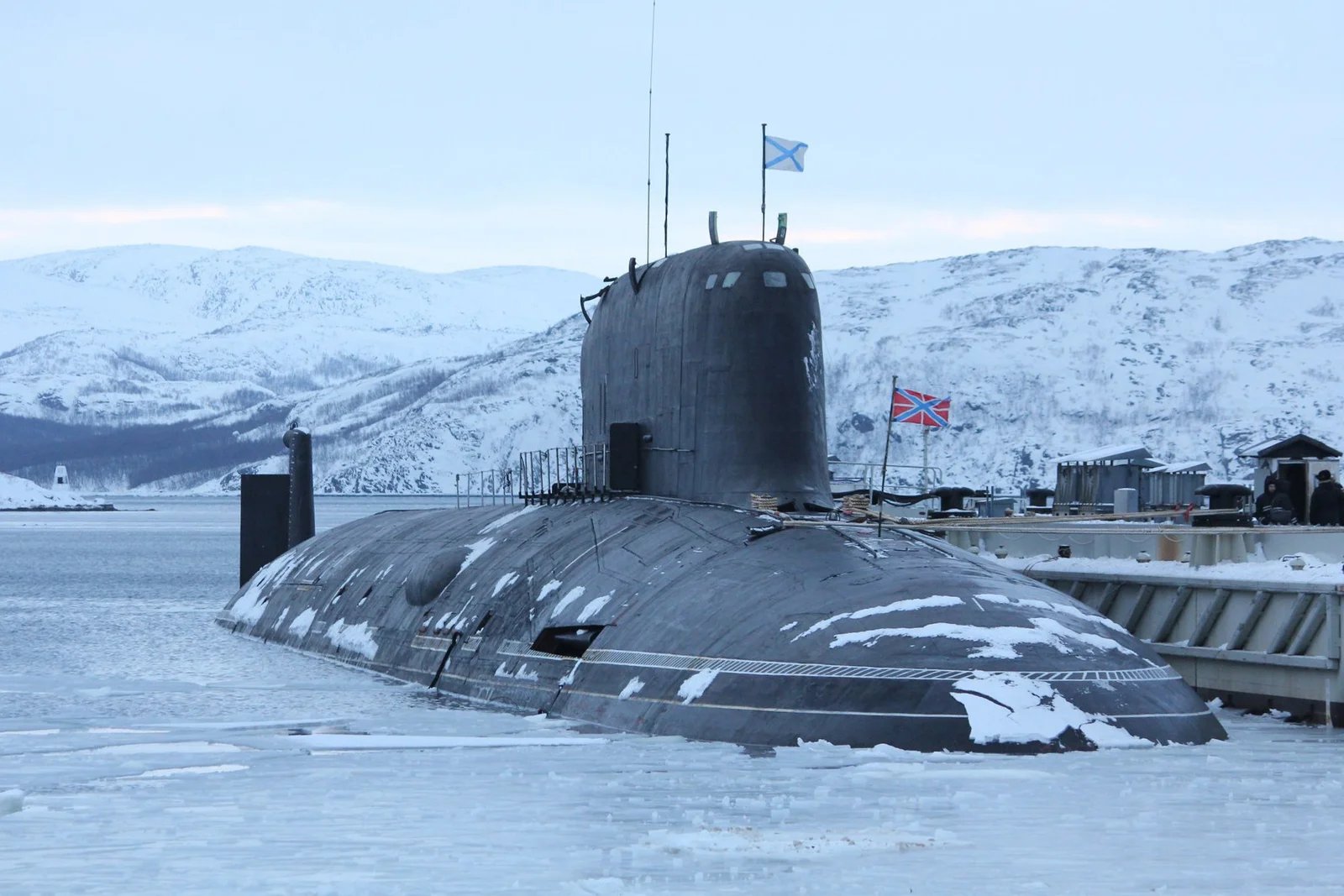 Russian Yasen-class nuclear submarine K-560 Severodvinsk at its Northern Fleet base, Feb. 14, 2018 - Russian Ministry of Defence (mil.ru), CC BY 4.0
